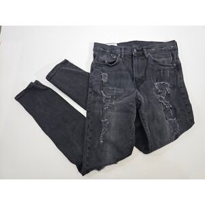 & DENIM 32x32‎ Skinny Jeans Coupe Moulante Distressed Black Stretch EUC